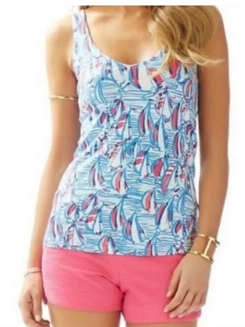 Lilly Pulitzer Blue Sailboat Print Tank with Pink Accents XS